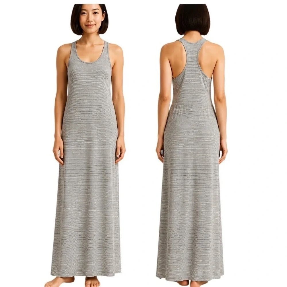 Marine Layer Striped Maxi Dress Grey White Jersey Racerback Sleeveless XS